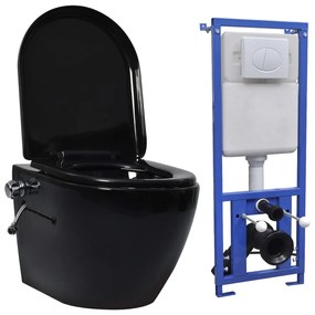 Vas de toaleta suspendat cu rezervor incastrat, negru, ceramica Negru