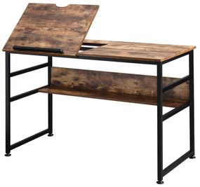 HOMCOM Masa pentru desen rabatabila pe 15 niveluri de la 0-70°, birou pentru camera si birou in stil industrial, 120x60x75cm, maro | Aosom Romania