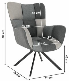 Fotoliu de design rotativ, patchwork/negru, KOMODO