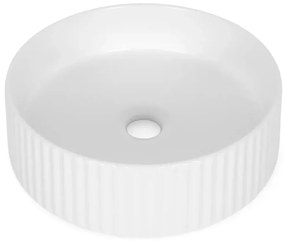 Lavoar rotund pe blat, cu riflaje 3D, alb lucios, Imperial Foglia Alb lucios