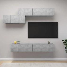 Set dulap TV, 7 piese, gri beton, PAL Gri beton, 60 x 30 x 30 cm, 7