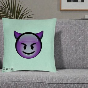 Perna Decorativa Emoji Diavol Mov, 40x40 cm, Verde Menta, Husa Detasabila, Perna Inclusa, BEKZ®