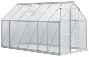 Outsunny Seră de Grădină din Policarbonat 7,1 m² dim. 1,9L x 3,75l x 1,99 m cu Fundație, Fereastră de Ventilație Reglabilă, Ușă Glisantă - Argintiu și Transparent | Aosom Romania