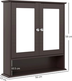 kleankin Dulap de baie cu oglindă Dulap de perete cu 2 uși Raft deschis Raft reglabil 56x13x58 cm Maro închis | Aosom Romania