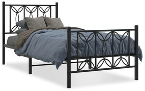 376138 vidaXL Cadru pat metalic cu tăblii de cap/picioare, negru, 90x190 cm