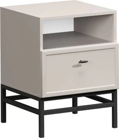 Noptieră cu sertar Lorini 45 cm - cashmere / mâner T-bar negru / cadru metalic