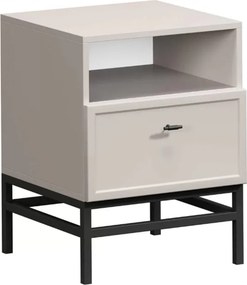 Noptieră cu sertar Lorini 45 cm - cașmir / mânere negre T-bar / cadru