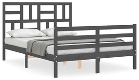 3194878 vidaXL Cadru de pat cu tăblie, gri, 140x190 cm, lemn masiv