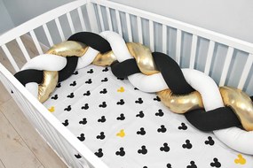 Baby Nellys Mantinel tricotat tresă strălucire cu lenjerie de pat Mickey - alb, auriu, negru 120x90