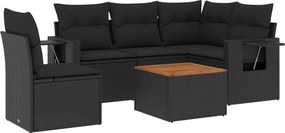 vidaXL Set mobilier de grădină cu perne, 6 piese, negru, poliratan