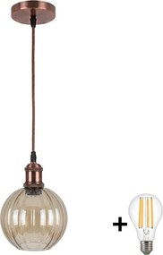 Brilagi-LED Lustru suspendat pe cablu R GLASS 1xE27/60W/230V Ø 18 cm cupru/maro fumuriu