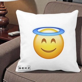 Perna Decorativa Emoji Inger cu Aureola, 40x40 cm, Alba Mata, Husa Detasabila, Perna Inclusa, BEKZ®