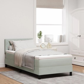vidaXL Pat box spring cu saltea, gri deschis, single, catifea