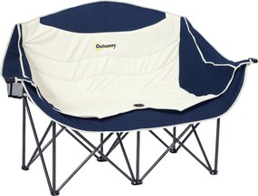 Outsunny Scaun pliant pliabil 2 locuri Scaun camping cu suport pentru băuturi Geantă de transport până la 250 kg Albastru | Aosom Romania
