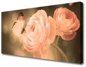 Tablou pe panza canvas Butterfly Trandafiri Natura Bej