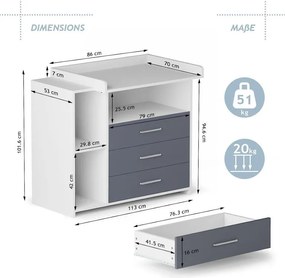 INFANTASTIC,masuta schimare scutece 113 x 53 x 101 cm, alb ș