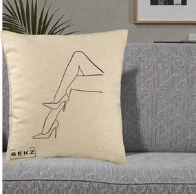 Perna Decorativa Picioare cu Tocuri Line Art, 40x40 cm, Bej, Husa Detasabila, Perna Inclusa, BEKZ®