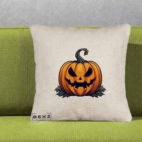 Perna Decorativa Halloween Jack-o'-Lantern Infricosator, 40x40 cm, Bej Canapea, Husa Detasabila, Perna Inclusa, BEKZ®