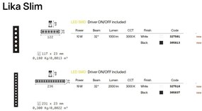 Proiector LED incastrabil design slim Lika 10w 3000k negru/alb