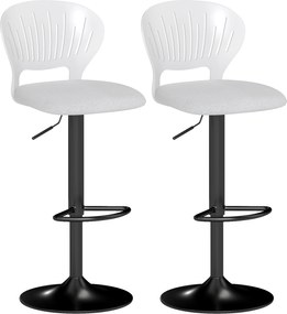 HOMCOM Set de 2 taburete de bar rotative 360°, reglabile 84-105 cm, spătar gol, suport picioare, alb | Aosom Romania