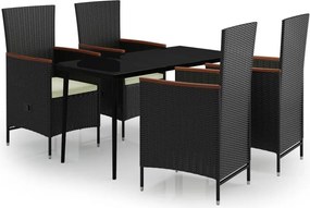 vidaXL Set masă pentru grădină, 5 piese, cu perne, negru