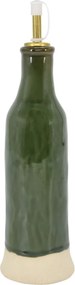 Olivieră din ceramică antichizată verde, pentru oțet cu dozator metalic auriu, 27,5×7,5 cm, „Mireille"