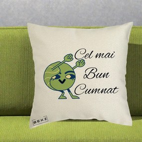Cadou pentru Cumnat - Perna Personalizata Cel mai Bun Cumnat cu Personaj Funny Verde, 40x40 cm, Ecru, Husa Detasabila, Perna Inclusa, BEKZ®