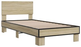 845813 vidaXL Cadru de pat, stejar sonoma, 75x190 cm, lemn prelucrat și metal