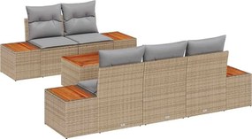 vidaXL Set de canapele pentru grădină cu pernă 6 pcs Bej Rattan poli