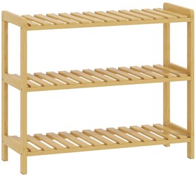 HOMCOM Etajeră din bambus cu 3 niveluri pentru pantofi pentru 9 perechi pentru antreu hol 70x26x57,5 cm natural | Aosom Romania