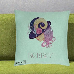 Perna Personalizata Zodie Berbec, 40x40 cm, Verde Menta, Husa Detasabila, Perna Inclusa, BEKZ®