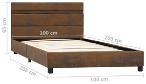Cadru de pat cu LED-uri, maro, 100 x 200 cm, textil Maro, 100 x 200 cm