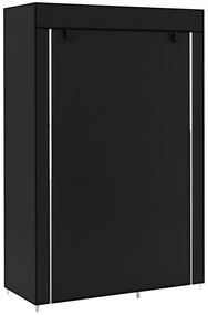 HOMCOM Dulap Portabil din Material, Dulap cu 6 Rafturi Deschise, 1 Bară și Ușă cu Fermoar, 103x43x162,5 cm, Negru | Aosom Romania