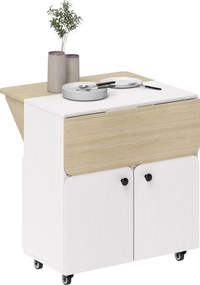 HOMCOM Masă de sufragerie pliabilă pe roți, masă de bucătărie 4 persoane, 2 blaturi rabatabile, etajeră, dulap, 70x83x75cm, alb | Aosom Romania