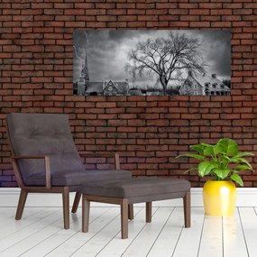 Tablou cu sat alb negru (120x50 cm)