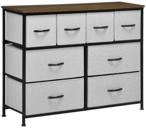 HOMCOM Comodă 8 sertare mobilier de depozitare sertar din material textil pliabil, structură din oțel negru, 100 x 30 x 78 cm | Aosom Romania