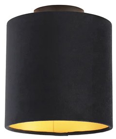 Lampă de tavan cu nuanță de velur negru cu auriu 20 cm - negru Combi