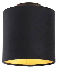 Plafonieră cu abajur din catifea neagră și aurie 20 cm - Combi Black