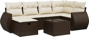 vidaXL Set canapele de grădină cu perne, 7 piese, maro, poliratan