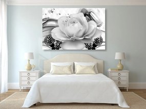 Tablou trandafir de lux cu abstracție în design alb-negru