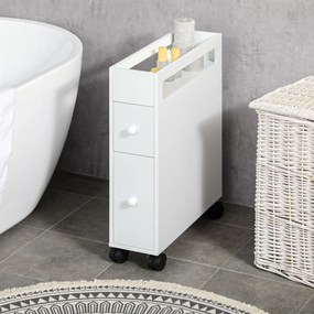 Kleankin Dulap Baie Mobil cu 4 Roti 2 Sertare și Suport Hartie Igienică | Aosom Romania