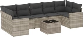 vidaXL Set mobilier de grădină cu perne, 8 piese gri deschis poliratan