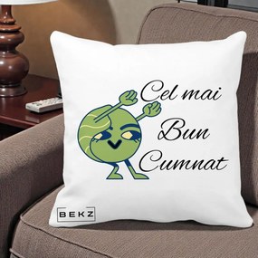 Cadou pentru Cumnat - Perna Personalizata Cel mai Bun Cumnat cu Personaj Funny Verde, 40x40 cm, Alba Mata, Husa Detasabila, Perna Inclusa, BEKZ®