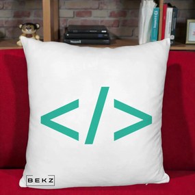 Perna Personalizata Cod HTML Turcoaz, 40x40 cm, Alb Pufos, Husa Detasabila, Perna Inclusa, BEKZ®