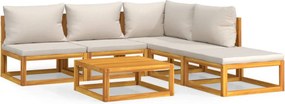 vidaXL Set mobilier grădină, perne gri deschis, 6 piese, lemn masiv