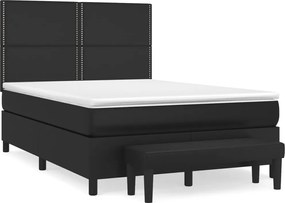 vidaXL Pat box spring cu saltea, negru, 140x200 cm, piele ecologică