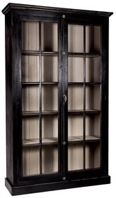 Vitrina, negru, din lemn masiv de pic, cu aspect vintage, double, Paris
