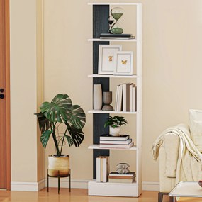 HOMCOM Raft Îngust cu 5 Etajere, Raft Economisitor de Spațiu Modern din Lemn, Bibliotecă pentru Baie, Living, Dormitor, Birou, 45x21x170 cm, Alb și Negru | Aosom Romania