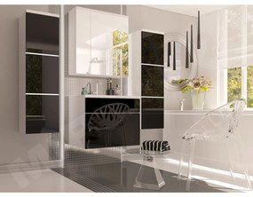 Mobilier baie Mendana (Alb + lucios negru) (cu iluminat LED). 1103982