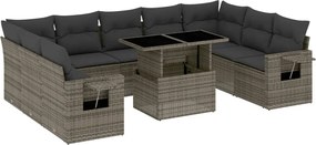 vidaXL Set mobilier de grădină cu perne, 10 piese, gri, poliratan